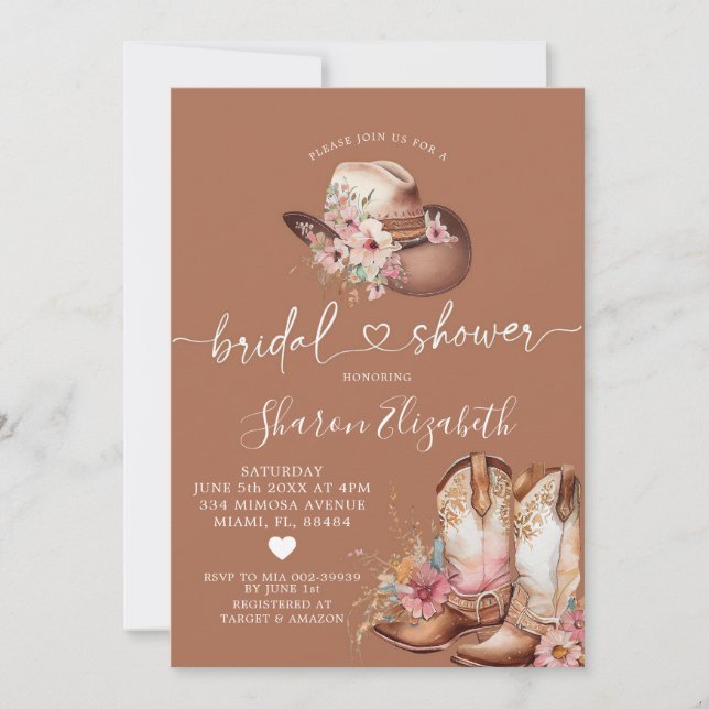 Boho Cowgirl Boots Boots Bridal Shower Invitación (Anverso)