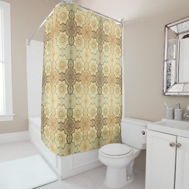 Boho Cream Swirl Hearts Diseño Cortina de Ducha (In situ)