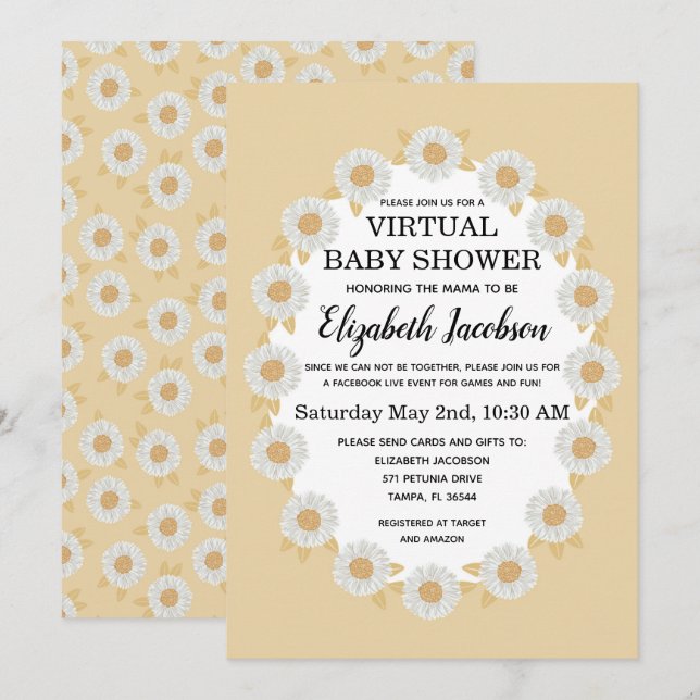 Boho Daisies Invitación virtual de Baby Shower (Anverso / Reverso)