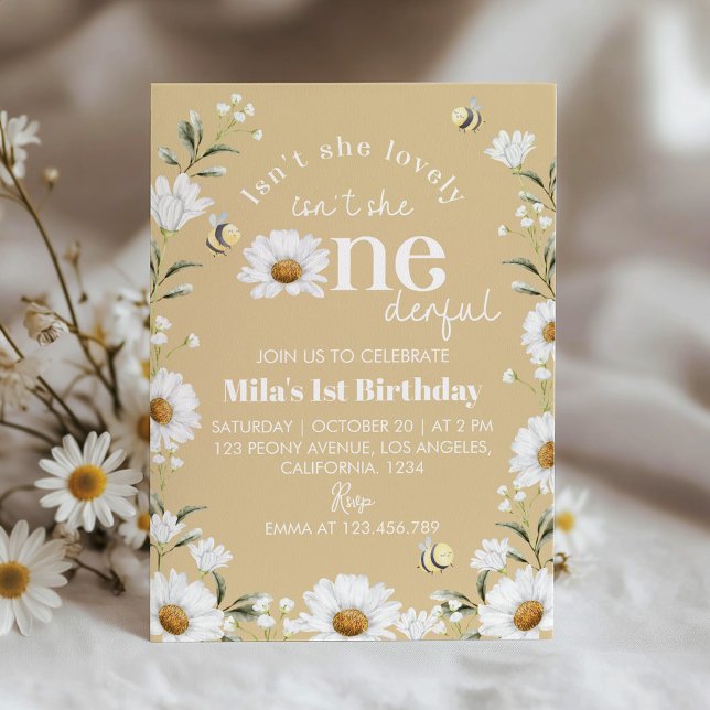 Boho Daisy Bee Primera Invitación de Cumpleaños (Subido por el creador)