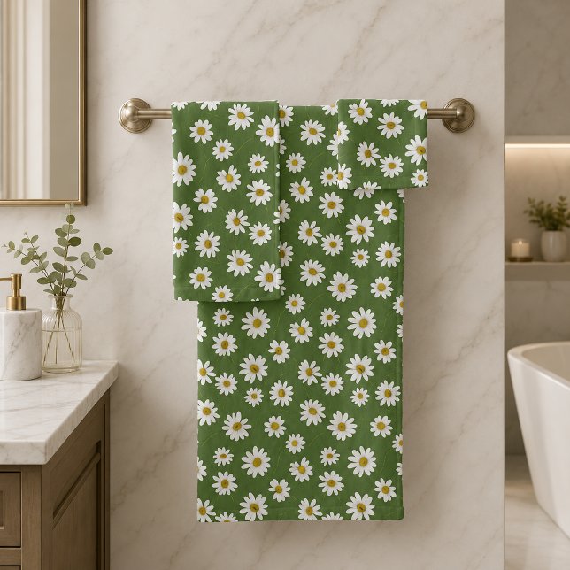 Boho Daisy Estampado Floral Verde (Subido por el creador)
