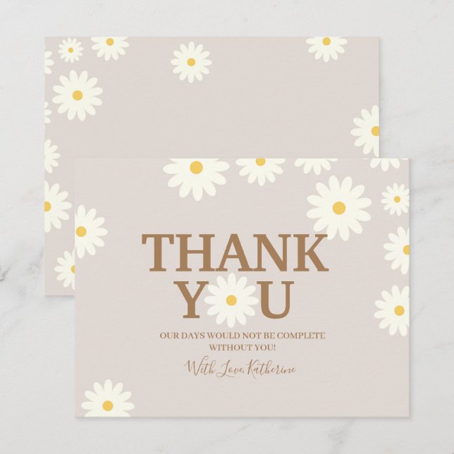 Boho Daisy Floral Baby Shower Gracias tarjeta (Anverso / Reverso)