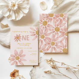 Boho Daisy Invitación de primer cumpleaños para ni