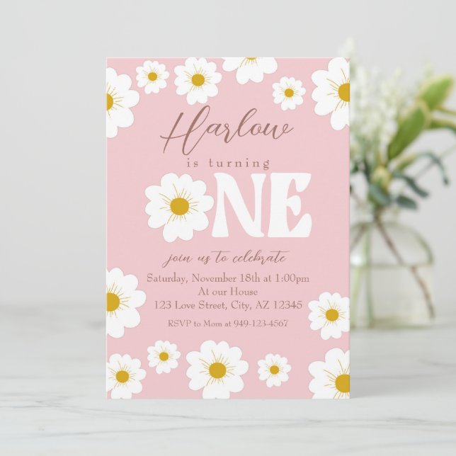 Boho Daisy Un Chica Invitación de primer cumpleaño (Anverso de pie)
