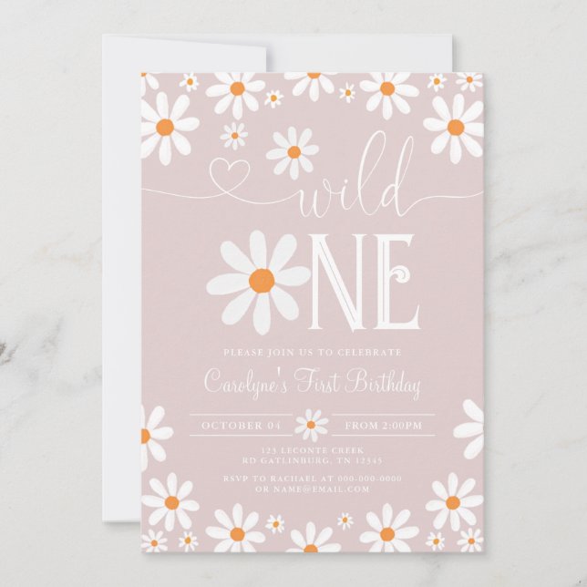 Boho Daisy Wild One 1er cumpleaños invitación (Anverso)