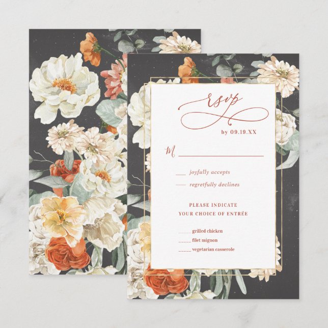 Boho Dark Floral | RSVP de boda (Anverso / Reverso)