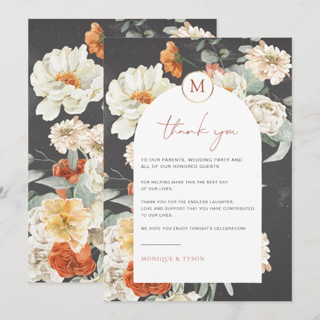 Boho Dark Floral | Tarjeta de agradecimiento de me (Anverso / Reverso)