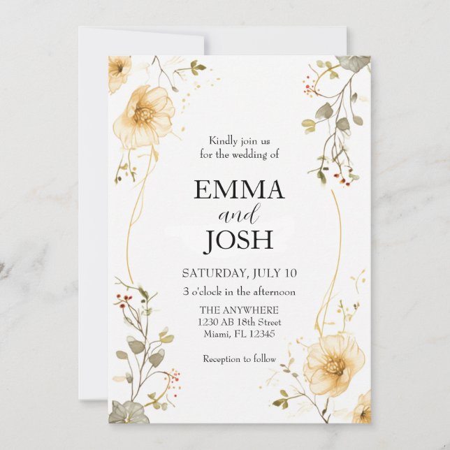 Boho de plantilla de invitación a la boda de flore (Anverso)