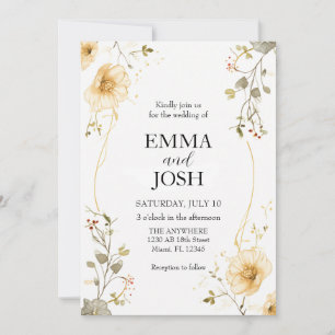 Boho de plantilla de invitación a la boda de flore