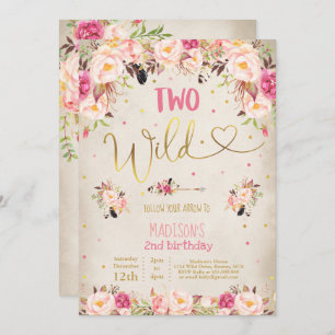 Boho Dos Invitación Salvaje al Cumpleaños Watercol