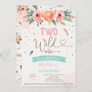 Boho Dos Invitación Salvaje al Cumpleaños Watercol