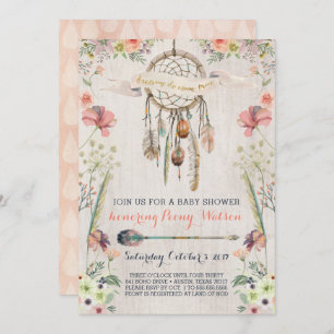 Boho Dream Catcher Rústic Baby Shower Invitaciones