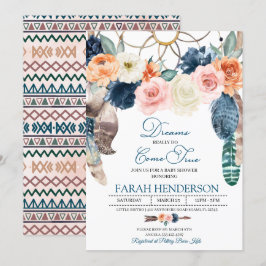 Boho Dreamcatcher Blue Baby Shower Invitación