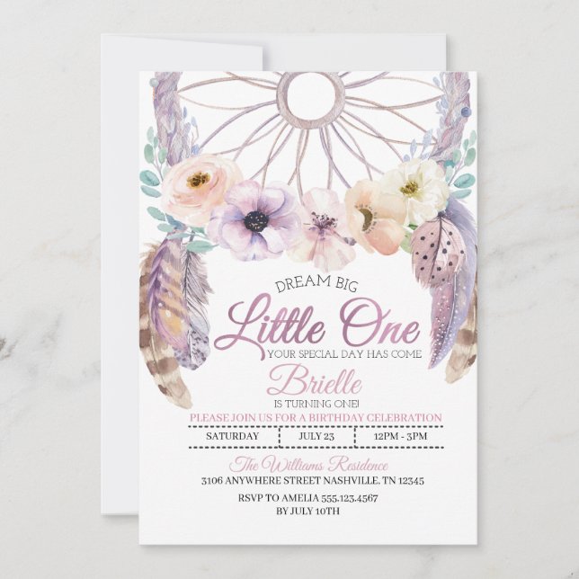 Boho Dreamcatcher Little One Birday Invitación (Anverso)