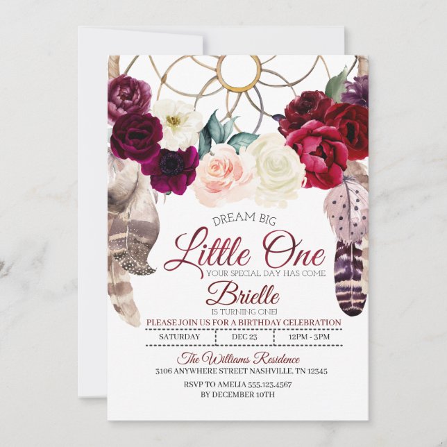 Boho Dreamcatcher Little One Birday Invitación (Anverso)