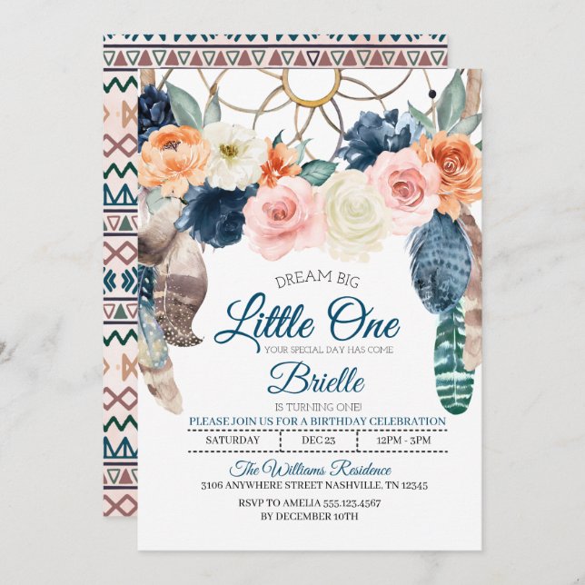 Boho Dreamcatcher Little One Birday Invitación (Anverso / Reverso)