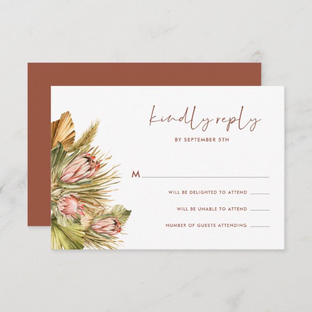 Boho Dried Botanicals Watercolor Boda Tarjeta RSVP (Anverso / Reverso)