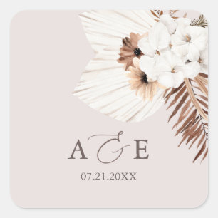 Boho Dried Palm deja al Pegatina Boda Square