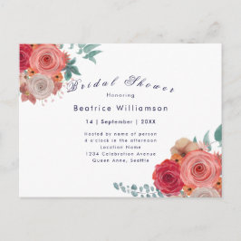 Boho ducha de novia rojo rosa invitación floral
