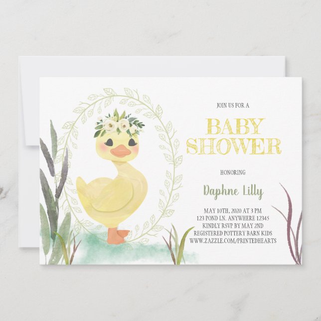 ​ Boho Duckling Baby Shower Invitación Sage Amaril (Anverso)