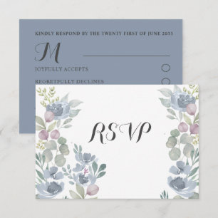 Boho Dusty Blue Floral Eucalyptus Wedding RSVP