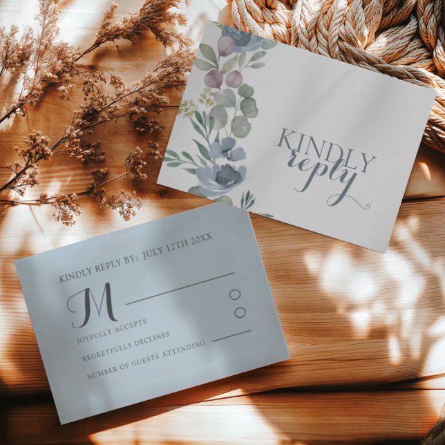 Boho Dusty Blue Floral Tarjeta de RSVP de Boda  (Subido por el creador)