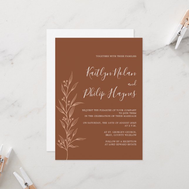 Boho Earthy Botanant Elegant Invitación a la Marfi (Anverso/Reverso In Situ)