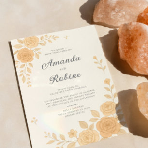 Boho Elegant Earth Tone Floral Wedding Invitación
