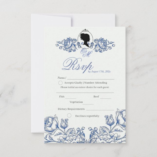 Boho Elegante Jardín Flora Azul Polvo RSVP  (Anverso)
