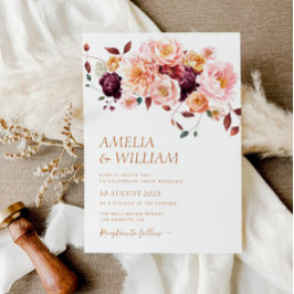 boho fall florals boda Invitación