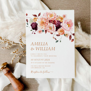 boho fall florals boda Invitación
