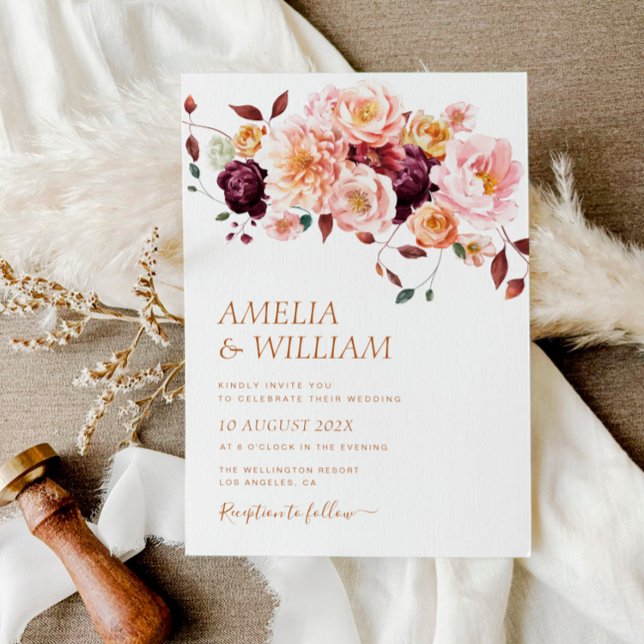 boho fall florals boda Invitación (Subido por el creador)