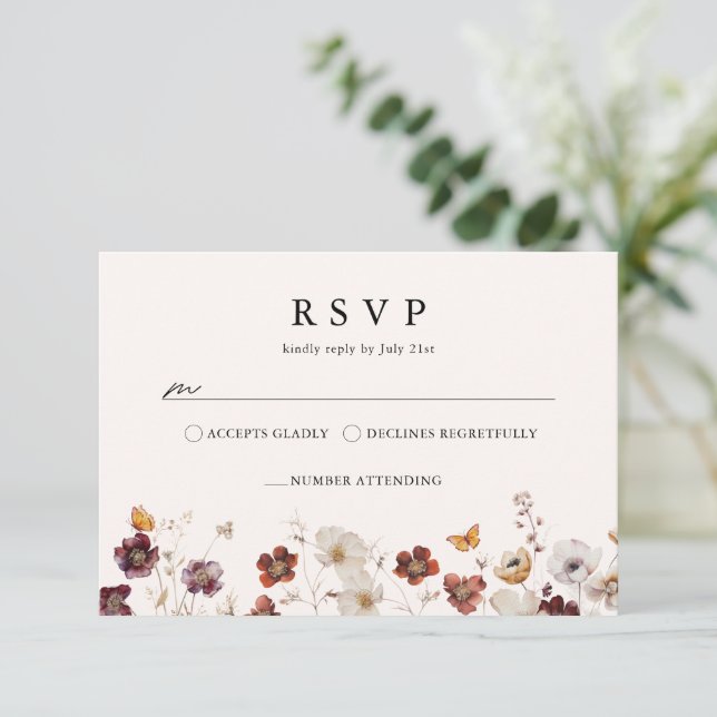 Boho Fall Florals Butterfly Wedding RSVP (Anverso de pie)