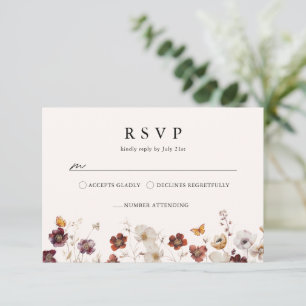 Boho Fall Florals Butterfly Wedding RSVP