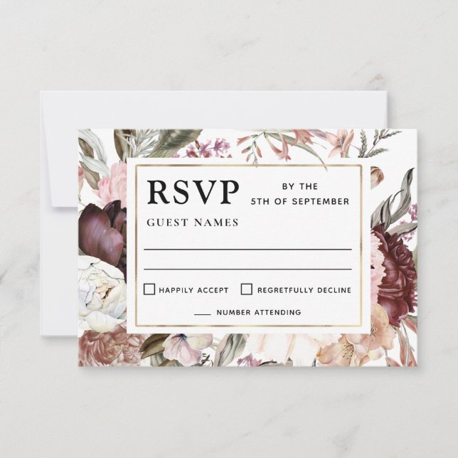 Boho Fantasy Watercolor Floral Wedding RSVP (Anverso)