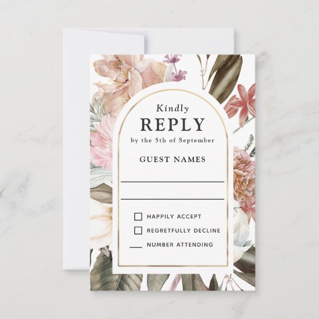 Boho Fantasy Watercolor Floral Wedding RSVP (Anverso)