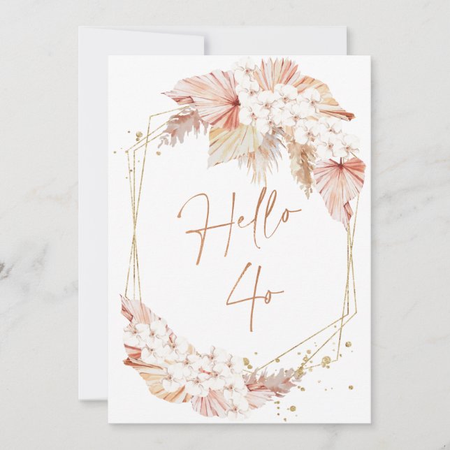 Boho Faux Rosa Gold Hola 40 Invitación de cumpleañ (Anverso)