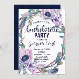 Boho Feather Bachelorette Party Invitación