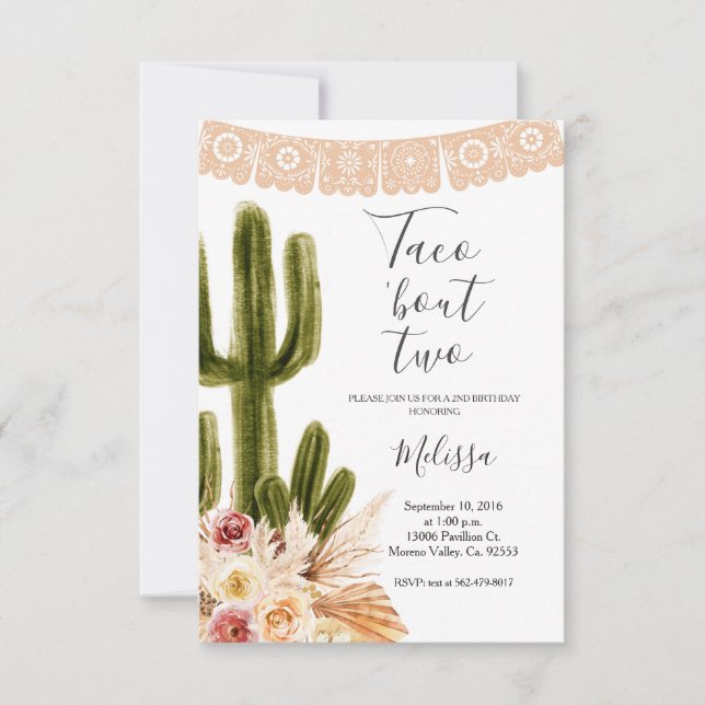 Boho Fiesta Taco 'acerca de la invitación de dos c (Anverso)
