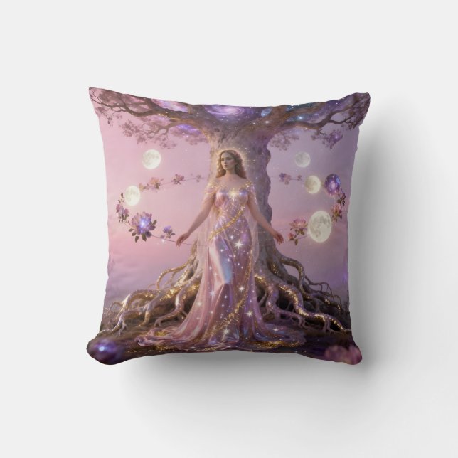 Boho Flor Cósmica Azul Almohadas | Sereno  (Anverso)