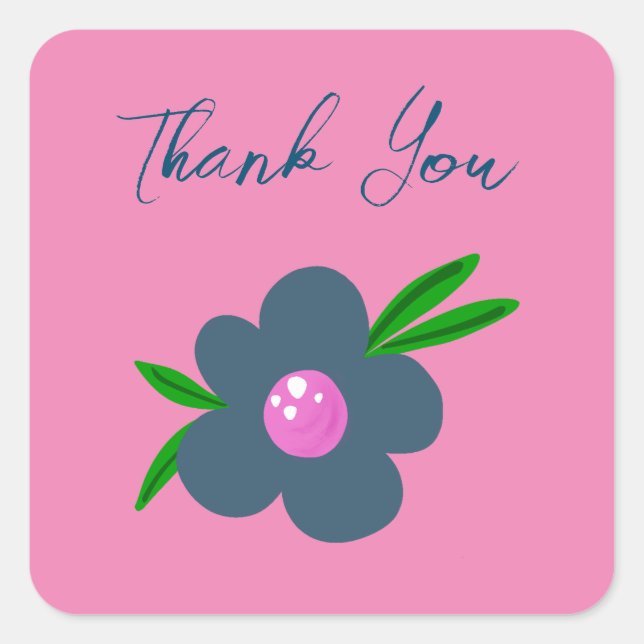 Boho Flor de Índigo Azul | Pegatina Cuadrada para  (Anverso)