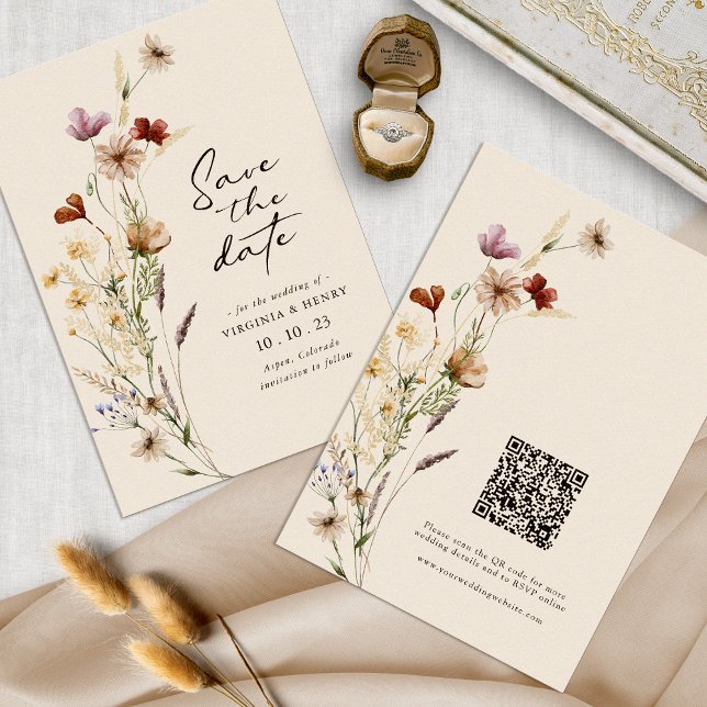 Boho Flor Silvestre Anuncio de Fecha de Boda (Tan Wildflower Boho Floral Save The Date by Painted Paperie
)