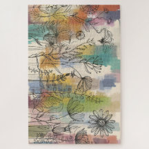 Boho Flora | Rompecabezas de Arte de Línea Botánic