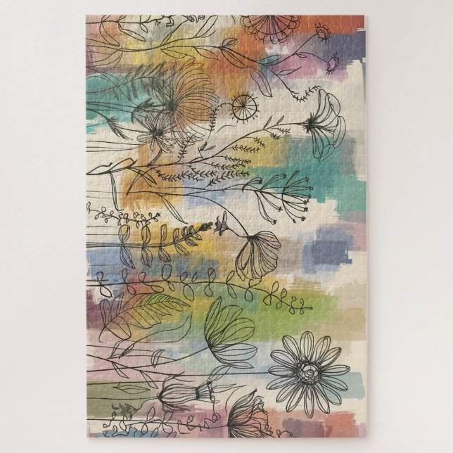 Boho Flora | Rompecabezas de Arte de Línea Botánic (Vertical)