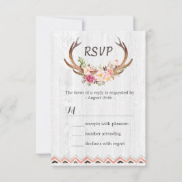 Boho Floral Antler Rustic White Wood Wedding RSVP