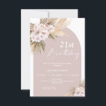 Boho Floral Arch Invitación a los 21 cumpleaños<br><div class="desc">Invitación de cumpleaños 21ª Boho Floral Arch Esta invitación bohemia de 21 años se puede usar para cualquier edad y tiene dos arreglos florales bohemios con pampas césped, hojas de palma y rosas en varios matices en un arco de color. Esta bohemia invitación al 21º cumpleaños es ideal para aquellos...</div>