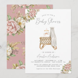 Boho Floral Baby Girl Invitación a la ducha