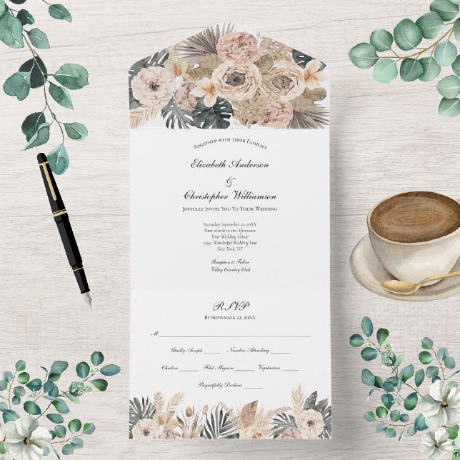 Boho Floral Boda Botánica Todo En Una Invitación (Subido por el creador)