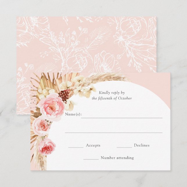 Boho Floral Boho de pampas rosadas de Rubor RSVP (Anverso / Reverso)