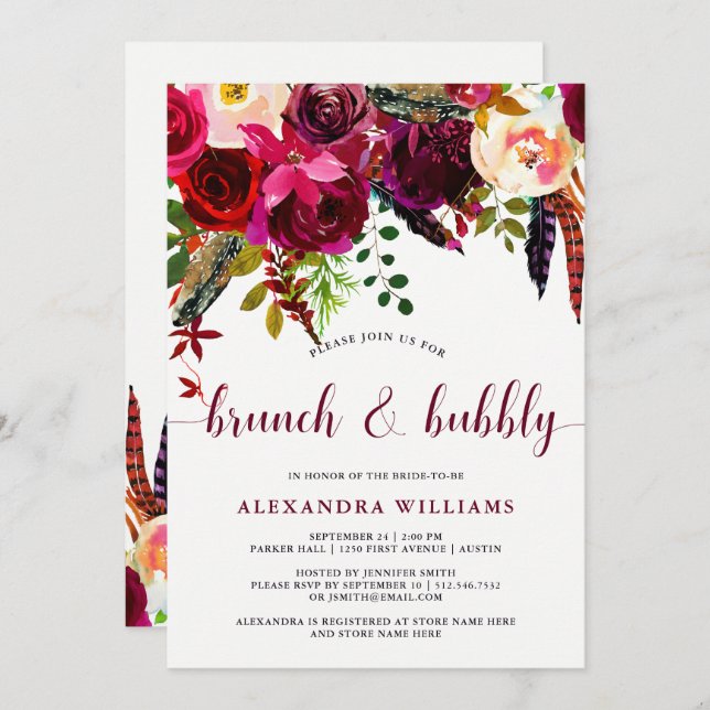 Boho Floral| Brunch and Bubbble Invitación (Anverso / Reverso)